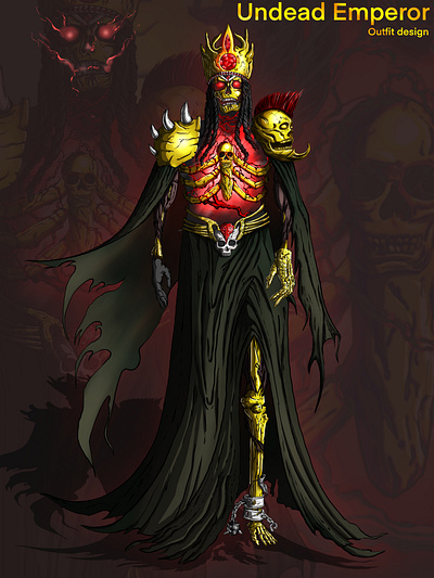 Undead Emperor ancient ruler character design cursed kingdom dark fantasy dark magic dark ruler death and decay evil overlord fantasy villain gothic fantasy graphic design immortal king necromancer procreate skeleton monarch undead undead army undead royalty