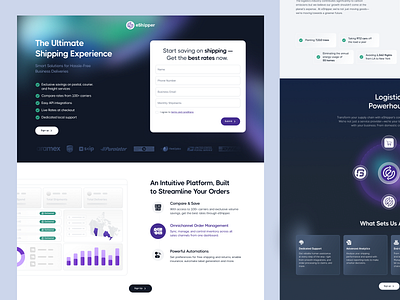 Lead Generation Page for eShipper application form form get started page gradient illustration infographic landing page lead generation logistic minimal ui design mobile version modern one pager rates ui desing web application presentation website design