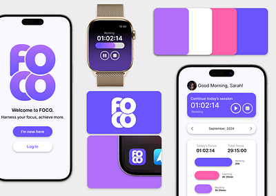 FOCO focus mobile app design app blue branding design figma focus app graphic design illustration illustrator logo mobile mobile app purple typography ui ux vector