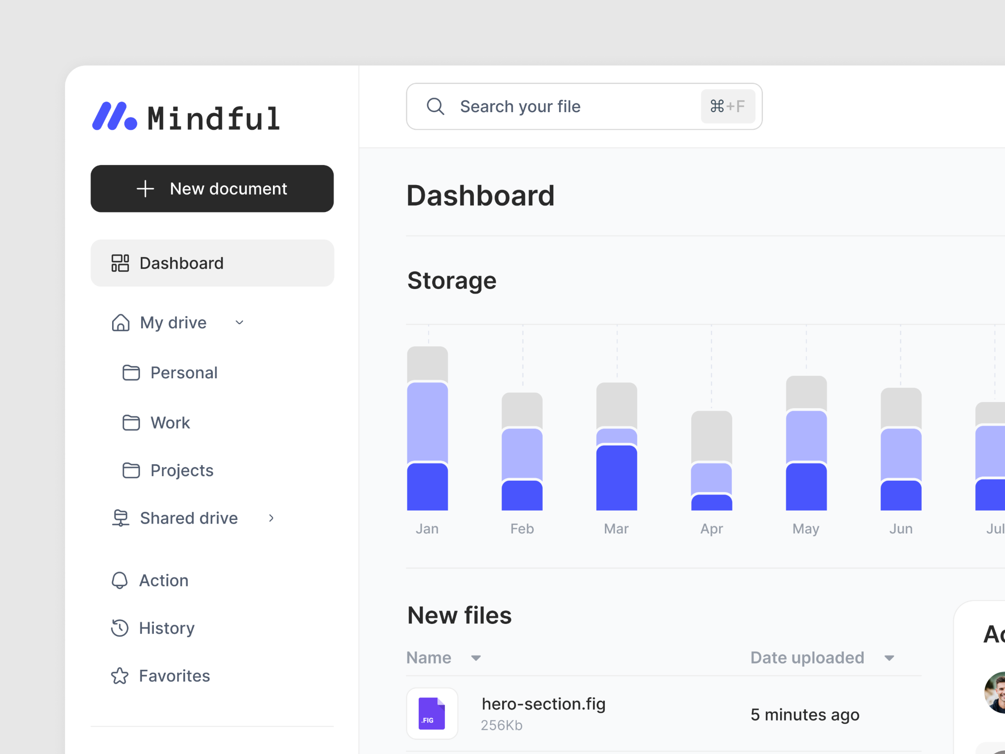 Mindful - Dashboard account aplications app daily dailyui dashboard design ecommerce files graph graphic design moduls notifications saas ui uidesigner