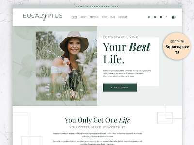 Squarespace Website Template Green boutique canva template coach website ecommerce templates ecommerce website fluid editor modern website online shop online store small business website squarespace squarespace template web design website template