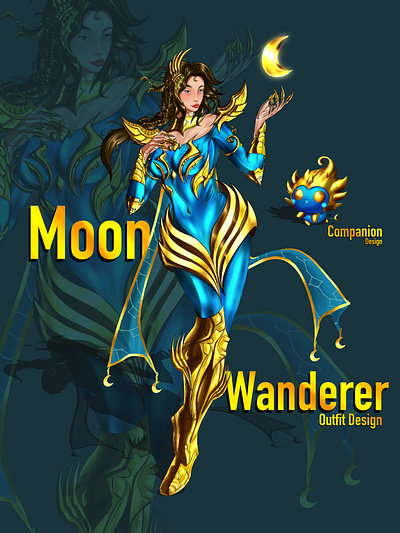 Moon Wanderer 2d art blue moon character design comapnion gold golden moon graphic design illustration magic magical moon moon