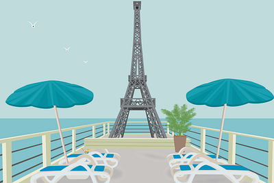 Massandra beach, Crimea beach eiffel tower graphic design ill illustration sea summer swim travel vector