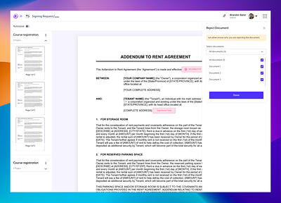 Document Signing Rejection Details design document management document process e sign ui design webapp