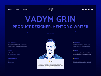 Personal Website blue character clean dark designer header homepage landing page minimalism minimalistic personal website style typography ui web web 3.0 web design website