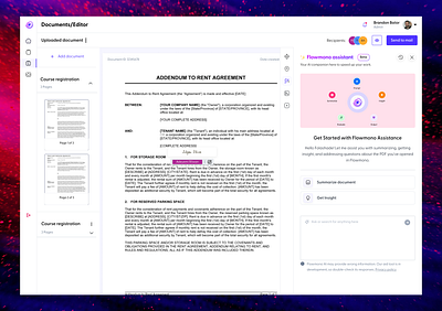 Flowmono Assistant- (Summarize document details) ai design document management saas ui design webapp