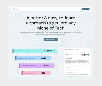 Tech curriculum landing page ui