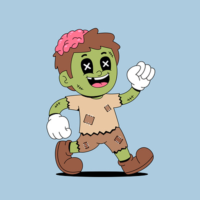 Walking zombie cartoon brain branding cartoon character colorful cute design graphic design halloween illustration logo retro scary spooky ui undead zombie