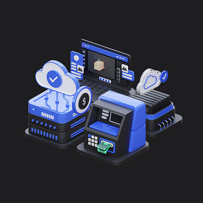 Technology 3D Illustration 3d ai atm blender cloud cryptocurrency hosting icons illustration machine money network online server technology ui user interface ux website