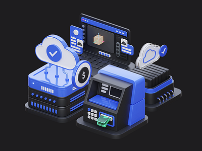 Technology 3D Illustration 3d ai atm blender cloud cryptocurrency hosting icons illustration machine money network online server technology ui user interface ux website