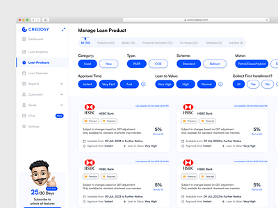 CREDOSY - Vehicle Loan Dashboard activity admin analytic banks dashboard dashboard design loan dasboard product report saas sales dashboard sales management ui design uiux vehicle loan