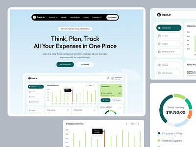 Track In - Saas Landing Page clean creative expense income landing page minimal modals popup product design ui ux ux design