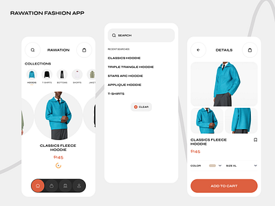 RAWATION FASHION APP cart page classics fleece hoodie collections color style ecommerce home page modern app product details rawation app shopify store woocommerce