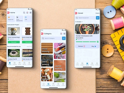 DIY Projects app craftingapp creativedesign creativeui diyapp diyprojects learningapp minimaldesign mobileappdesign uidesign uxdesign