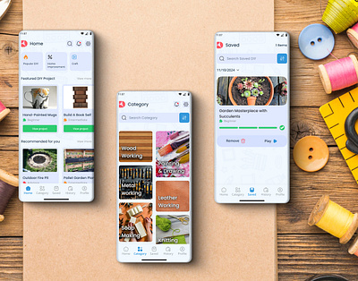 DIY Projects app craftingapp creativedesign creativeui diyapp diyprojects learningapp minimaldesign mobileappdesign uidesign uxdesign