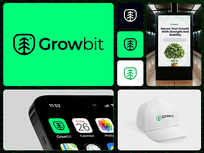 GrowBit - Logo Design and Branding app bit brand brand identity branding exchange fund graphic design grow icon invest logo logo design money pocket simple social media tree wallet wealth