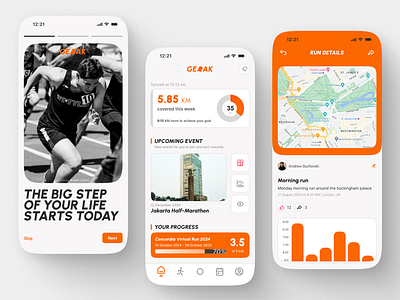 Gerak app redesign concept active bold branding clean design figma home screen interface lifestyle logo mobile modern onboarding running ui ui ux ux