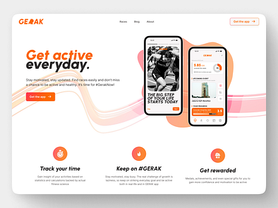 Gerak app redesign concept active branding clean design hero interface landing page lifestyle modern running sleek ui ui ux ux web