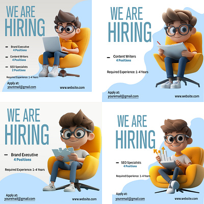 3D Character-Themed Hiring Ads for Social Media 3d animation branding graphic design logo motion graphics ui