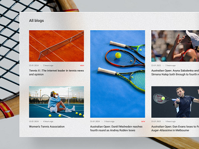Sport News Website author blog blur clean design figma glassmorphism hire designer interface landing page news platform sport tennis toofan ui design ux design web design webflow website website