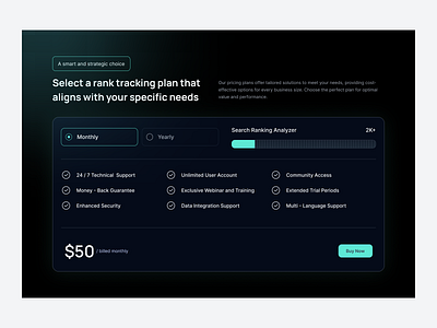 Ranking Analyzer with dark theme clean e commerce pricing minimalist price pricing card pricing page pricing table pricing website saas pricing service subscription plans ui uniqueness