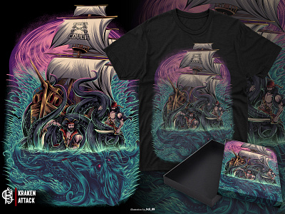 Kraken Attack art artwork design digital drawing drawing illustration kraken merchdesign pirate tshirt design