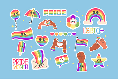 Lgbt pride kawaii stickers flag flower heart kawaii lgbt peace pride rainbow stikers umbrella