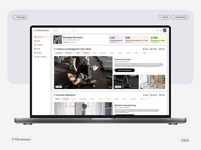 Web App UI/UX – Personalized Rehabilitation Dashboard dashboarddesign figma design fitnesstracking healthcare healthtech mindsmover rehabilitation sportvideo top ui design ui design uiuxdesign ux design webapp