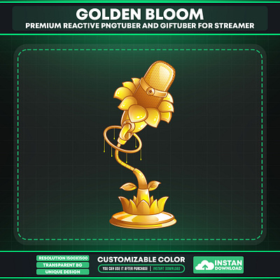 Vtuber Asset Microphone | Golden Roses Microphone for Vtuber gold vtuber tools