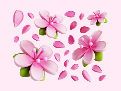 3D Sakura Flowers 3d 3d illustration blender blossom flower flower illustration icon illustration japan japanese pink sakura flowers