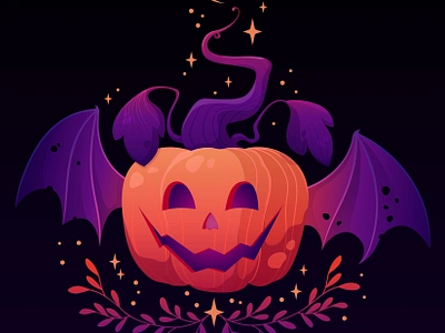 Halloween pumpkin print autumn bright cartoony colorful dark design gothic gradient graphic design halloween holiday illustration magical poster print pumpkin scary starry vector wings