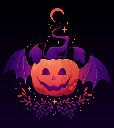 Halloween pumpkin print autumn bright cartoony colorful dark design gothic gradient graphic design halloween holiday illustration magical poster print pumpkin scary starry vector wings