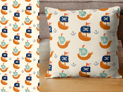 Pirate ship seamless pattern cartoon flat pettern pirate seamless ship