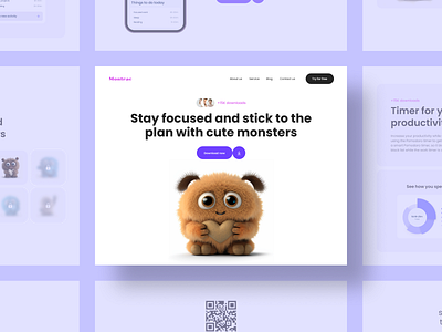 Montrac Landing Page aiart clearui concept cute focusapp landing landingpage monster ui ux uxui web design webdesign website white