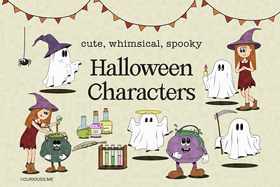 Whimsical Ghost Collection - Halloween Illustrations cauldron ghost halloween halloween illustrations halloween poster illustration potions whimsical whimsical characters witch