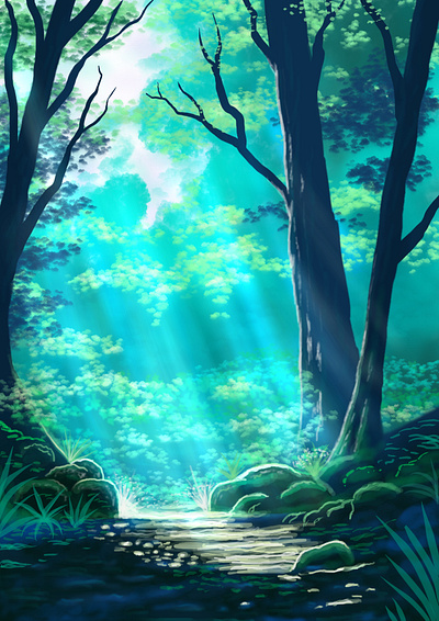 sun rays in the forest, procreate digital art digital drawing digital painting drawing forest illustration painting procreate sun rays