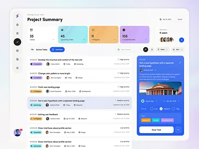 Light Task Screen #4 for Quickit Project app card dashboard finance free list management navigation project quickit squarix task template to do udix ui ux web white widget