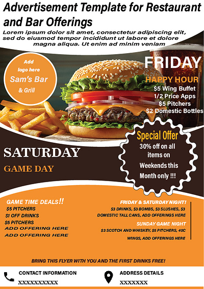 Advertisement Template for Restaurant and Bar Offerings english post