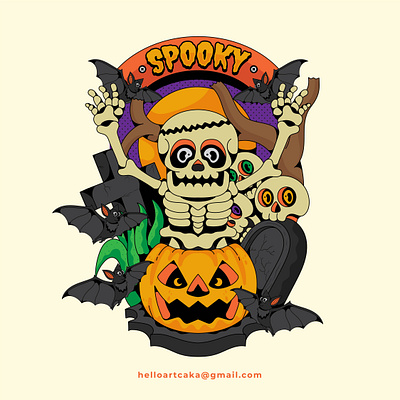 Spooky Haloween artcaka character clothing graphic design halloween illustration mascot scary skull tshir design