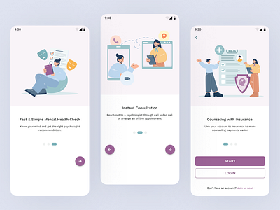 User-Friendly Onboarding Design for Mental Health Apps app design freelance ui app design healing journey mental health illustration mentalhealthapp mentalhealthawareness mindfullness app minimalist design mobile app design onboarding app design onboardingdesign psychology app stressreliefapp ui user centered design user experience wellness app