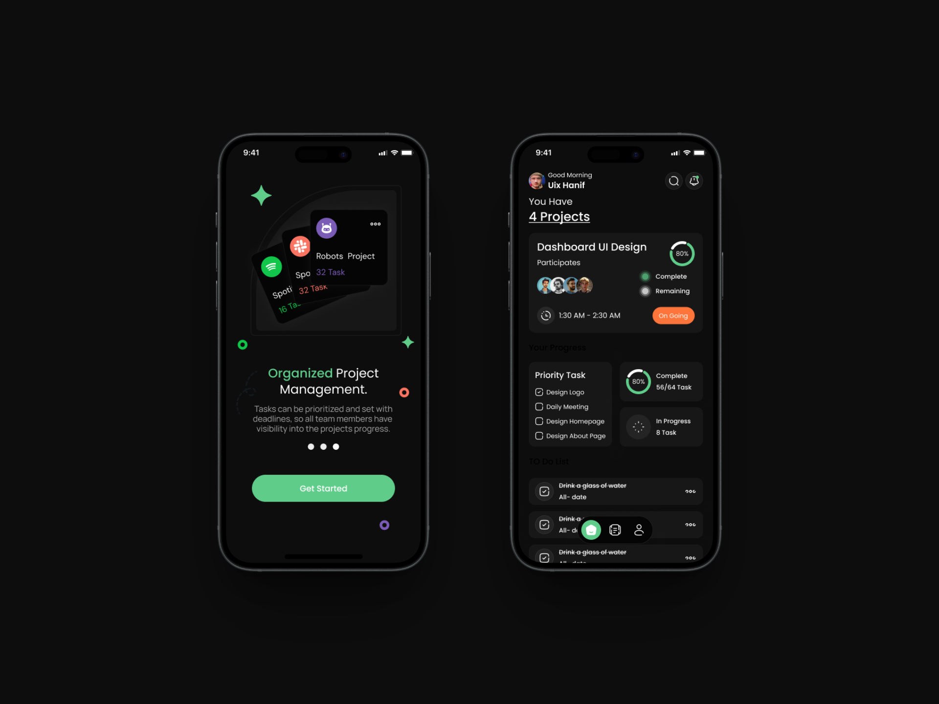Project Management - Mobile UI darktheme dashboard management productivityapp progress project management taskmanagement teamwork
