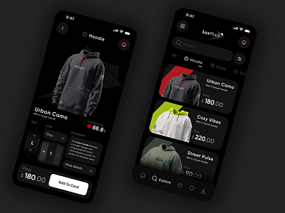 Online Shop - Hoodie app design graphic design mobile online shop product sell selling ui ui design uiux ux wireframing