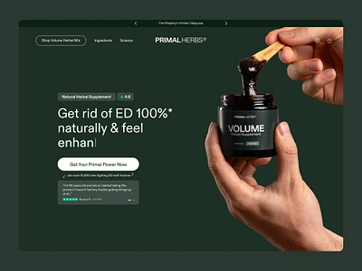 Primal Herbs I Landing Page Desktop above the fold cro dark desktop ecommerce figma green health landing page shopify typography ui ux