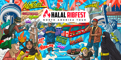 Halal Ribfest Mural Design adobe illustrator colorfull custom illustration freehand drawing graphic design illustration illustrator modern art mural vector design wallpaper