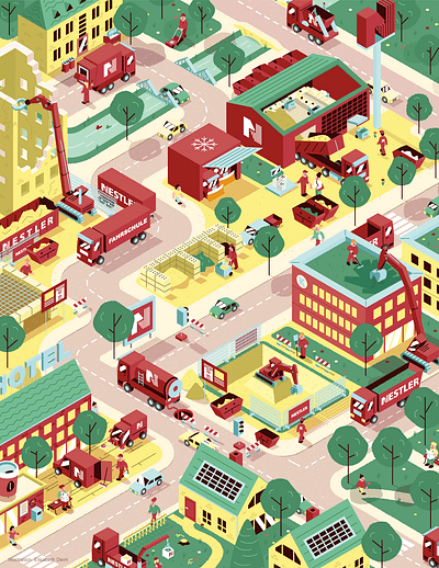 Wimmelbild / Hidden Object Game for NESTLER busy picture hidden object game illustration isometric city isometric illustration isometric map vector illustration wimmelbild