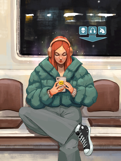 Subway 2d digital digital art flat girl illustration procreate subway