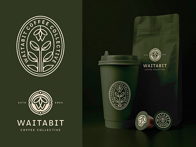 Waitabit coffee collective branding cafe coffee eco graphic design leaf line art logo logomark logotype monigram organic plant