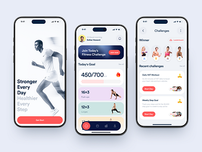 Fitness Mobile App Design app design blue clean fitness fitness app fitness club fitness ui gym app health app ios jogging minimal mobile orange ui ui design ux workout app