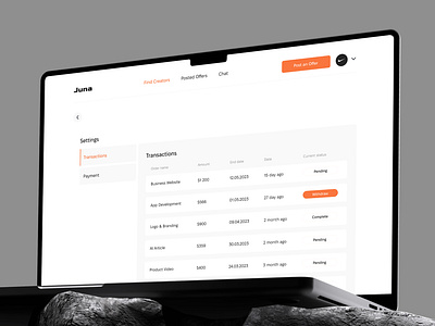 Transactions page, web | Creator Collaboration platform development no code no code development nocode seamless workflow ui ui desing uidesign web design web development