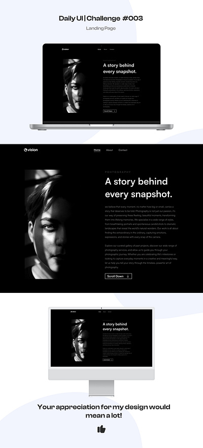 Landing page design daily daily ui dailyuichallenge figma figma ui landing landing page landingpage photographer photography website ui web design web ui website website design